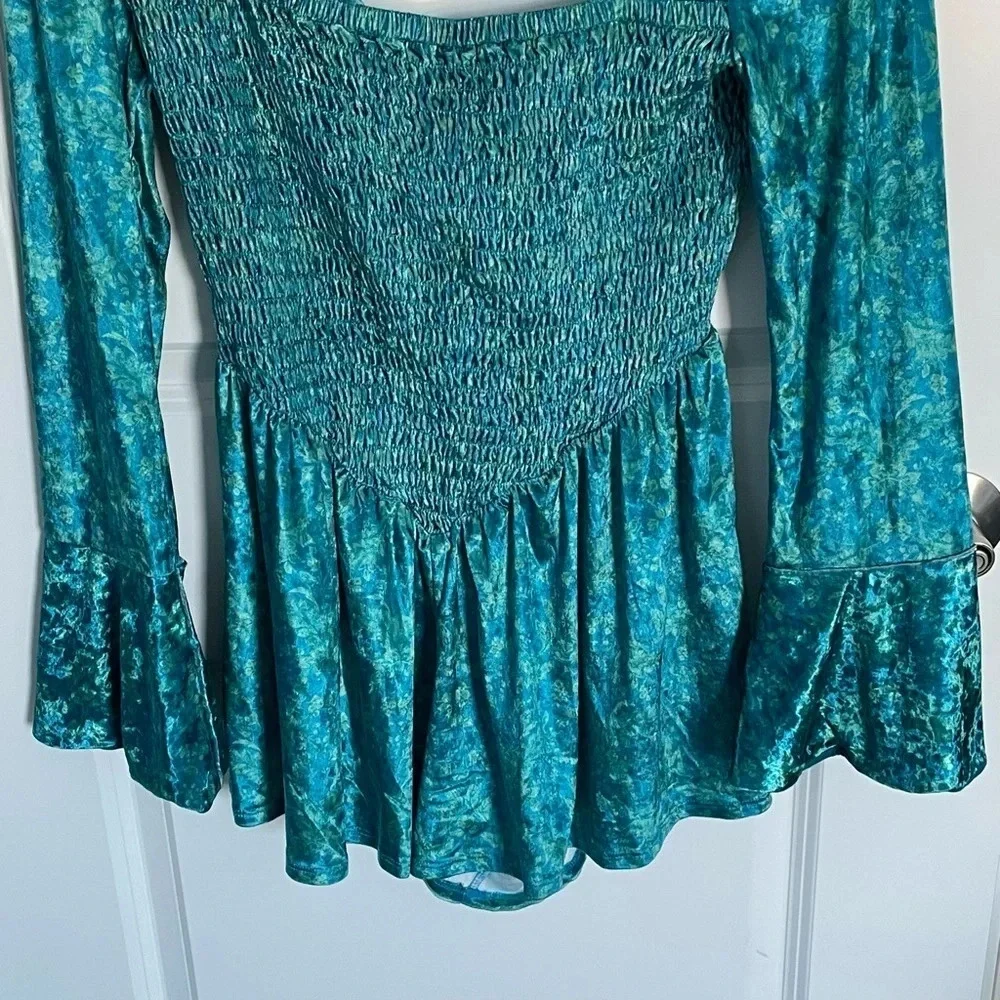 New! Free People Bali tight rope romper blue green velvet nwot 29047
